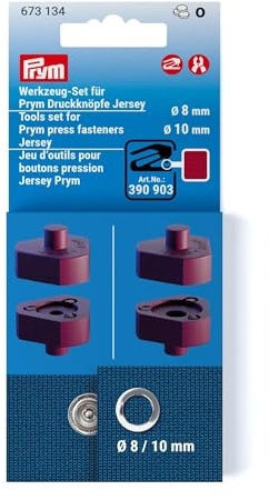 Prym 673134 Werkzeug-Set für Jersey Druckknöpfe – Ø 8 & 10 mm – Verarbeitungsset mit 4 Werkzeugen & Anleitung – passend für VARIO Zange & Creative Tool – brombeerfarben, 1 Set