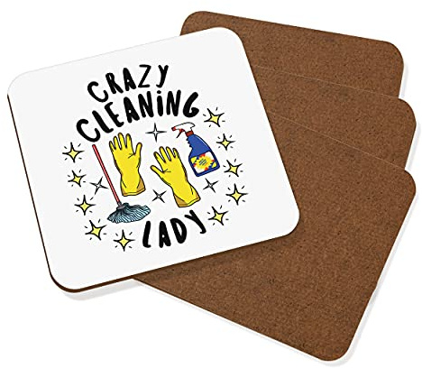 Crazy Cleaning Lady Stars Coaster Drinks Mat Set Of 4