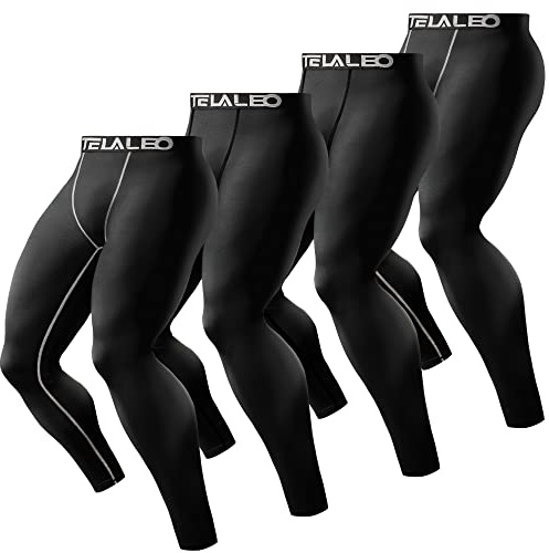 TELALEO 4 Pack Men's Compression Pants Leggings Sports Tights Performance Athletic Baselayer Workout Running S