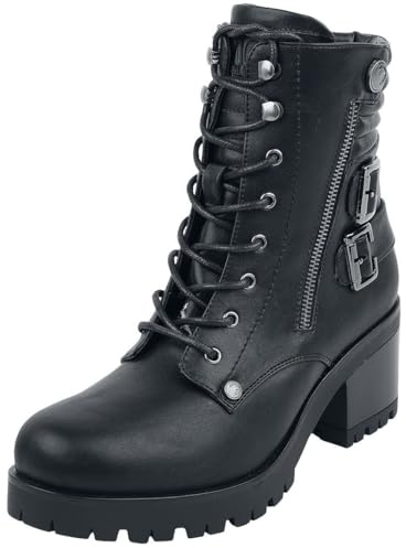 Black Premium by EMP Damen Schwarze Schnürboots mit Schnallen und Absatz EU39