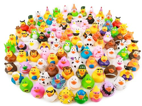 XY-WQ 100 Pack Rubber Duck for Jeeps Ducking - 2.3 Inch Bulk Floater Duck for Kids - Baby Bath Toy Assortment - Party Favors, Birthdays, Bath Time, and More (50 Varieties)
