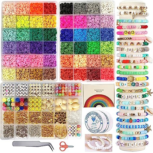 Perlen Zum Auffädeln,10000+Stück Clay Perlen Set Heishi Perlen Set Schmuck 6mm Polymer Clay Beads, Freundschaftsarmbänder Selber Machen Perlenset für Armbänder Erwachsene Mädchen Kinder