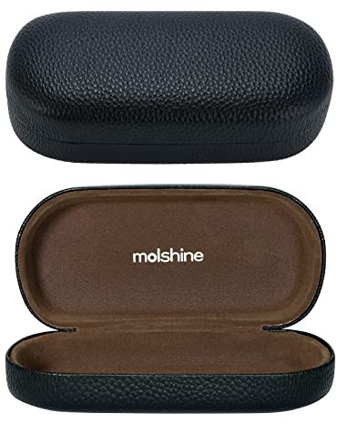 molshine Hard Shell Leather Sunglasses Case,Classic Large Glasses Case for Women Men,Sunglass Eyeglasses (Black)
