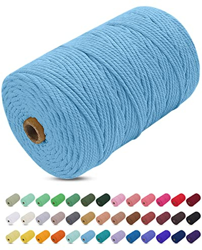 Uiopa Corda Macrame 3mm x 200m, Filo Macrame Cordoncino Cotone Naturale Spago Colorato Cordino per Borse Uncinetto, Wall Hanging, Decorazioni, Fai da Te, Piante da Appendere (Cielo blu)