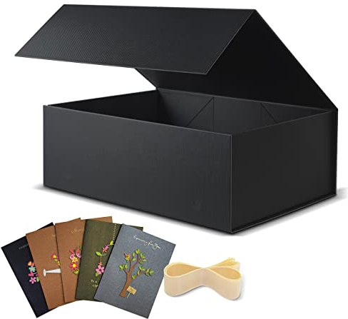 BOXHOME 5 Pack Large Gift Box, Black, 13x10x5 inch with Magnetic Lids Gift Packaging Box, Groomsmen Boxes for Presents Contains Card, Ribbon, ​​Foldable