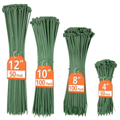 Sujetacables, paquete de 200 bridas con cremallera, varios tamaños de 12+10+8+4 pulgadas, verde militar