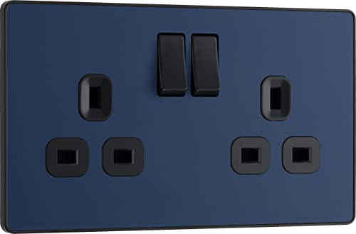 BG Electrical Double Switched Power Plug Wall Socket, Screwless, Evolve, Matt Blue, 13A, PCDDB22B
