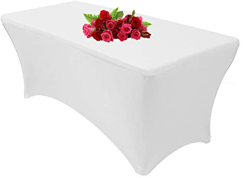 10FT Spandex White Tablecloth for Rectangle Tables - Stretch Table Cover for Standard Folding Tables,Spandex Fitted Table Clothes for 10 Foot Rectangle Tables, Elastic Table Cover for Christmas