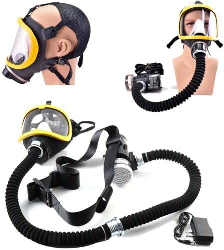 EWANYO Reusable Respirators Full Facepiece Cover Protection Electric Air Respirator PAPR Respirator System with 2 Breathing Hoses(1m length) and 1 Filter for Industry Use
