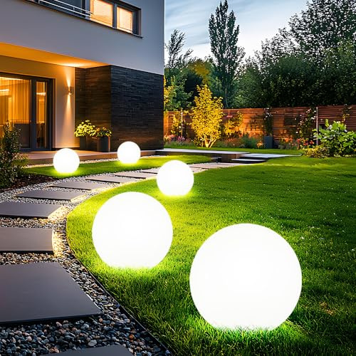 Solarleuchte Kugel Garten Kugelleuchte Solar LED Gartendeko Solarkugel für Außen 20 cm, Leuchtdauer ca. 6-8 Stunden, H 62 cm, 5er Set