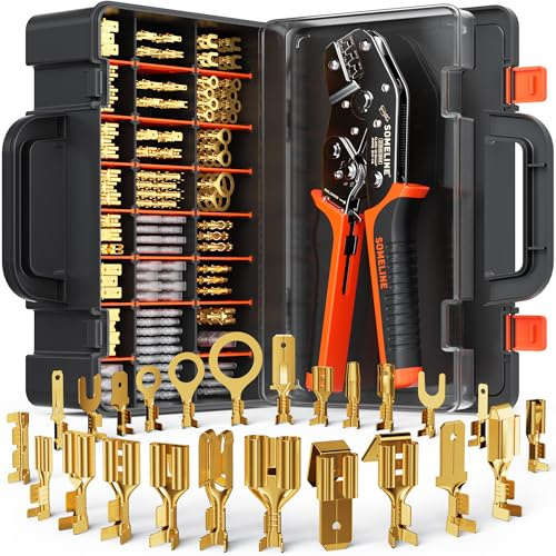 SOMELINE Krymptång Platt Plugghylsa Set Crimp Tång 0,25-2,5mm² med 24 typer av Kabelsko Set, Självinställande Crimptång - Elektrisk Crimptång - Krimptänger - Kabelskor Presstång - Kabelhylsor