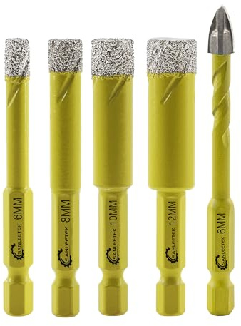 Foret Diamant Sec Set - 4 pièces 6/8/10/12mm SANLEETEK Trépan Diamant et 1 pièce 6mm Foret en Carbure avec Queue à Changement Rapide pour Marbre Granit Céramique Porcelaine Carrelage Grès Quartz