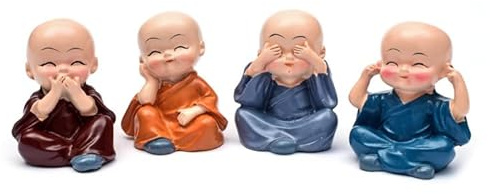 4 Stück kleine Buddha-Mönche Figur,Mönche Figur Statue Figuren Mini Harz Statue Auto Innen Ornament Kunsthandwerk Skulptur für Autohaus, Garten, Ornamente, Innen- und Außenbereich Tischdeko 4* 6cm