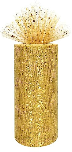 YXJDWEI Glitzer Tüll Dekostoff Tüllband Tischläufer Tischband 15cm X 25 Yards pro Rolle für Tutu Hochzeit Tischdeko Geschenkband (Gold, 1 Rolle)