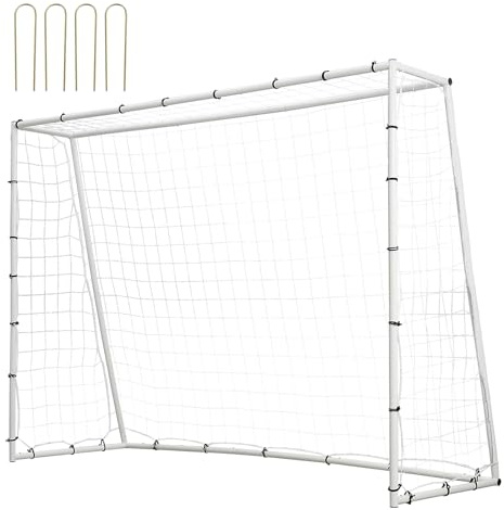VEVOR Fußballtor 242 x 92 x 184 cm, Fußball Rückprallnetz Eisenrohr & PE-Netz Kinder & Jugendliche Verstellbar Fußballtor Rebounder Kicker Weiß