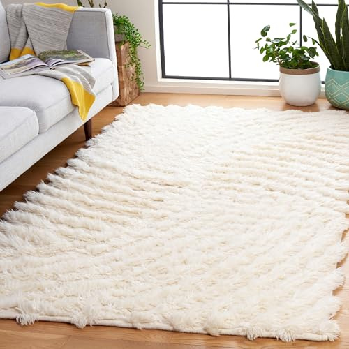 SAFAVIEH Casablanca Shag Collection Area Rug - 3' x 5', Ivory, Handmade Wool, 1.75-inch Thick Pile, Ideal for The Living Room, Bedroom, Dining Room (CSB498A-3)
