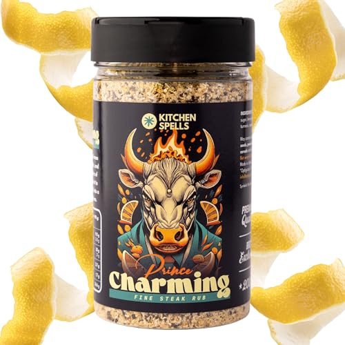 Prince Charming Fine Steak Rub - Fine Blend of Spices Infused With Zesty Lemon, Aromatic Garlic & Onion - For Amazing Beef Steaks - Meat Seasoning & Spice Dry Rub - Large Jar - 200 G