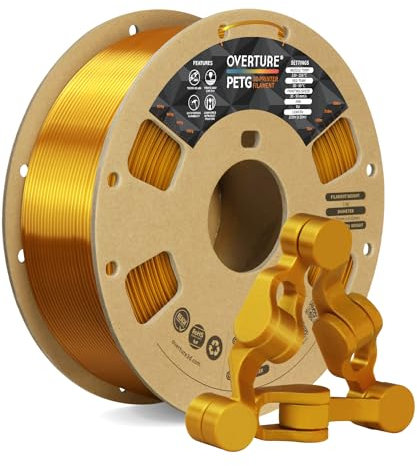 OVERTURE PETG Filament Aufgerüstet 1,75 mm, 1kg (2,2 lbs) Spule, 3D-Druck-Filament, Maßgenauigkeit +/- 0.02 mm (Gold)
