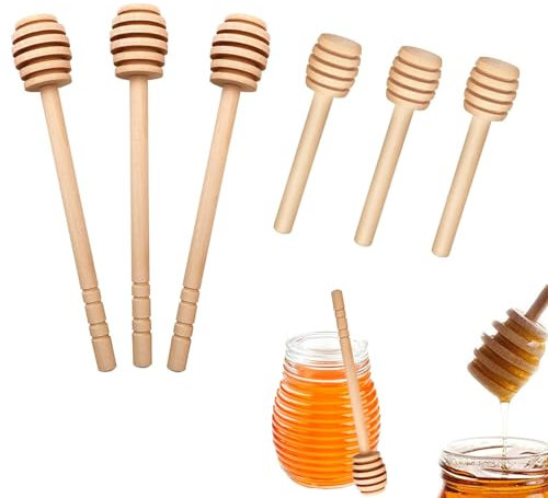 BVSRCP 6 Stück Honigrührer Aus Holz, Mini Holz Holzlöffel Honig Marmelade Honig Kleine Honeysticks zum Hochzeit Geburtstag Babydusche Weihnachten Party Sammeln Rührstab Stick (8cm und 16cm)