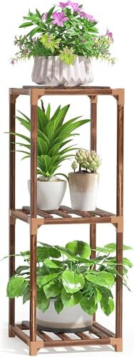 KLUFO Wooden Indoor Plant Stand, 3-Tier high Plant Stand Planter Display Stand Outdoor, small Space Planter Shelf Shelf for Corner Living Room Garden