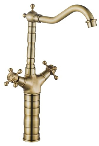 Rea Waschtischarmatur Rustico antique gold Wasserhahn Bad Badarmatur aus Messing Armatur für Waschbecken Badezimmer Mischbatterie Waschbecken Einhebel (Gold)