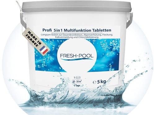 Fresh-Pool Profi 5in1 Multifunktion Tabletten 200g 5 kg - Chlortabletten für Pool mit Algizid und Flockung | Multifunktionstabletten Pool | Multitabs 5 in 1 200g | Chlortabs/Multitabs Pool 200g