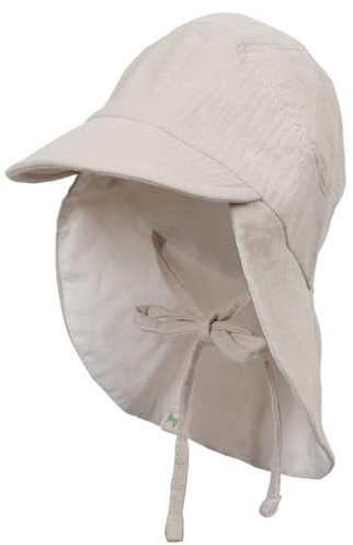 Petinard Label muslin skärmössa solhatt med nack- och öronskydd UV-skydd (UPF 50+) för spädbarn och barn – unisex, Sten, 50