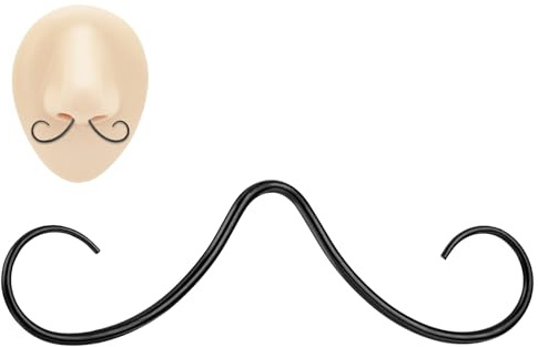 Telooco Anello al Naso per Barba 14G Piercing al Setto Nasale Nero Piercing al Naso Baffi Ipoallergenica Anello al Setto Nasale Gioielli Penetranti Gancio per Piercing al Setto Nasale