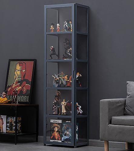 Glasvitrine Curio Schrank mit Doppeltür-Design, natürlicher Bambusrahmen, praktische Aufbewahrung – Curio-Schränke mit Glastüren