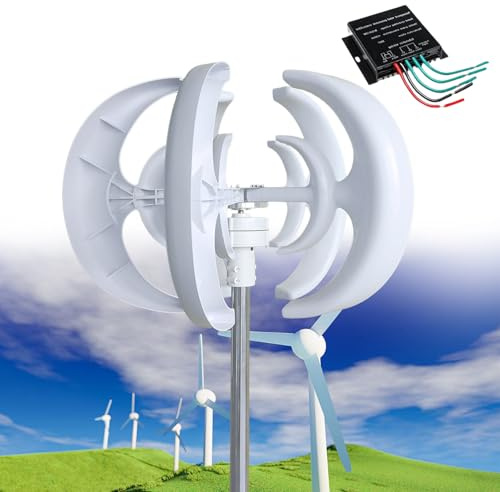 Wind Turbine Generator Kit, 12000W 12V/24V/48V Vertical Wind Turbine Electricity Set, 5 Blade Horizontal Wind Power Generator Kit for Home, Boat, Marine, Monitoring, Street Lighting,White-24V