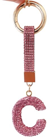 ZVRSUA Schlüsselanhänger Buchstabe C für Frauen und Mädchen, Schlüsselanhänger Rosa Glitzer，Zubehör für Schlüssel/Autoschlüssel/Handtaschen/Bag Charms/Rucksack Anhänger，Geschenke für Damen Freundes(C)
