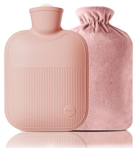 Bouillotte avec housse en peluche, 2 L, 1 L, 0,5 L en PVC pour douleurs au cou, aux épaules et aux mains et aux pieds, crampes menstruelles, compression chaude et thérapie par le froid (Rose-1, 500