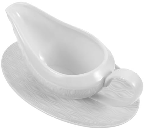 BEBEMOKO Salsera De Cerámica Con Asa 255 Ml Blanco Puro Taza Para Salsa Soporte Para Crema Dispensador De Salsa Adecuado Para Barbacoas Cenas Familiares Fiestas Con Platillo