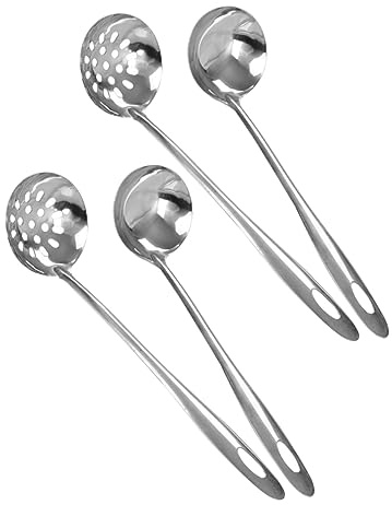 ABOOFAN 4 Cucharones Soperos De Acero Inoxidable Colador Para Olla Caliente Cuchara Para Servir Mango Largo Para Casa y Restaurante