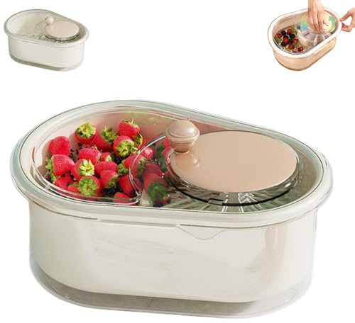 Spinner, centrifugeuse manuelle pour salade, bol à fruits et légumes, passoire alimentaire pour économiser du travail, nettoyage efficace multifonctionnel pour baies, fruits et légumes (beige)