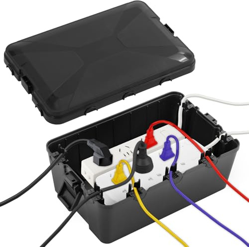 Trintion Außenbereich Elektrobox IP54 Wasserdichte Kabelbox für den Außenbereich IP54 Wasserdicht Wetterfester Elektrokasten zum Verlängerungskabel Steckdosenleisten Außensteckern (32x22x13cm Schwarz)