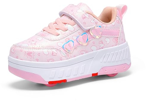 Hearda Schuhe mit Rollen für Mädchen Jungen, Kinder Rollschuhe Schuhe mit 4 Rollen Abnehmbar, Mädchen Turnschuhe 2-in-1 Rollschuhe Outdoor-Turnschuhe mit Rollen-Skateboardschuhe