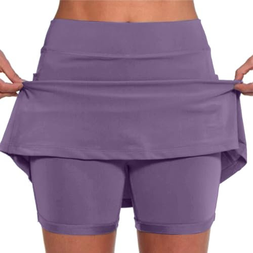 Generisch Damen Sportskort Laufskort Leggings mit Rock Tennisröcke Hockey Engen Capris Gym Yoga Pants Mit Taschen und Kopfhöreranschluss Tennisrock Damen Mit Hose