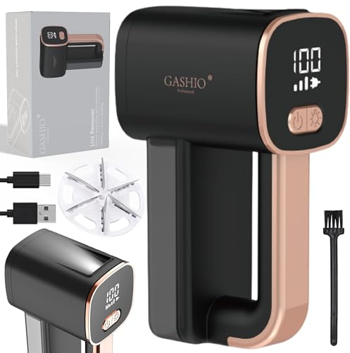 GASHIO F2 Luddborttagare – elektrisk luddborttagare med 6 blad av rostfritt stål, USB-C-batteri, 3 hastigheter, för kläder, tröjor, ull, kashmir, filtar, möbler, textilier och soffor, bärbar