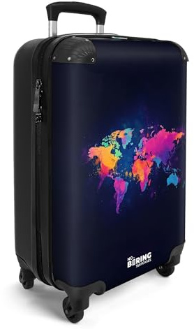 NoBoringSuitcases© Handgepäck Koffer Trolley Reisekoffer Handgepäck-Koffer | 55x35x20 cm - 4 Rollen Leicht Cabin Trolley Hartschalenkoffer Weltkarte - Bunt - Graffiti