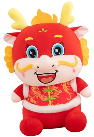 TOBBOMEY Poupée Dragon en Peluche 25 Cm Coton PP Légère Colorée Peluche Dragon du Nouvel an Chinois Décoration Fête Présent Unique