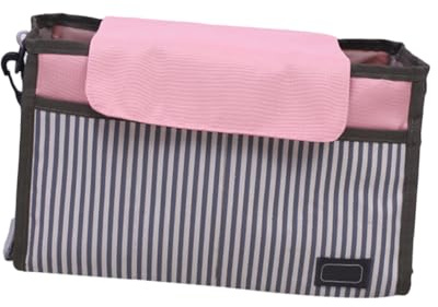 Kinderwagen Organizer Tasche mit Haken, 1 Stück, Oxford Design | Hängetasche für Windeln und Spielzeug, Pinke Streifenoptik, für Einkauf und Unterwegs
