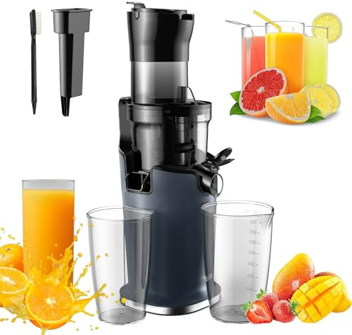 Exprimidor de Prensado en Frío, Licuadora Lenta de 200W - Boca Ancha de 78 mm, 40-65 rpm, Exprimidor Eléctrico Naranja para Frutas y Verduras Enteras, Zanahoria