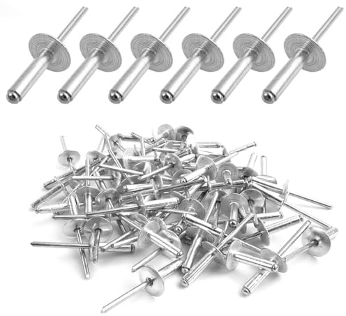 UIEXAY Remaches Ciegos De Aluminio, 4 X 10 Mm, Cabeza De Cúpula, 130 Unidades, Color Plateado Con Extremo Abierto, Para Metal, Madera, Plástico, Muebles, Coche, Conexión Y Fijación