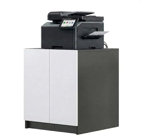 InnoFurn Druckerschrank Elona, Druckerkommode mit Soft-Close & Push-to-Open, Druckertisch, Büromöbel, Home Office & Büro, Schwarz/Weiß matt (51 x 60,5 x 54 cm)