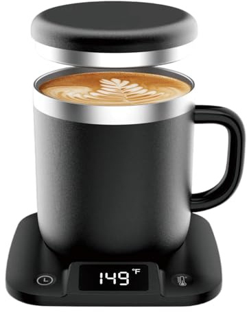 Heated Coffee Mug with Temperature Control & Display, USB Mug Warmer Set, PD Fast Heating Desk Mug, Stainless Steel Insulated Smart Mug with 5 Temp &5 Timer(Black-14oz)