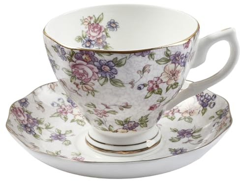 Set da tè in bone china, elegante tazza da tè floreale con piattino, pratiche stoviglie da pranzo per la cucina domestica, tazze inglesi, tazza e piattino