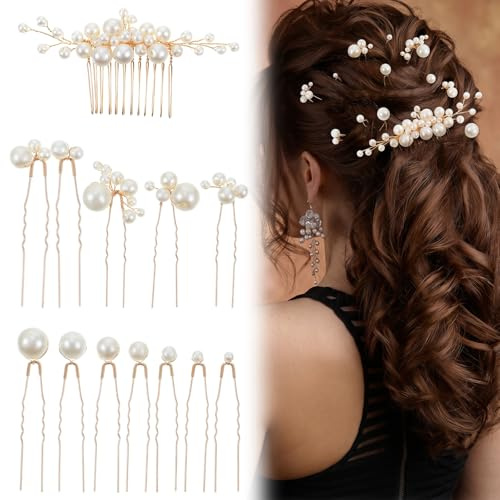 Nogeqi 13 pcs Pearl Hair Pins, Wedding Bridal Hair Accessories,Pearl Hair Accessories for Women Wedding Brides and Bridesmaids Daily Hair Style