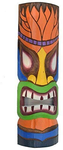 Interlifestyle Fire Hair Tiki Wandmaske 50cm im Hawaii Look Holzmaske Hawaii Maui Maske Osterinsel Kauai