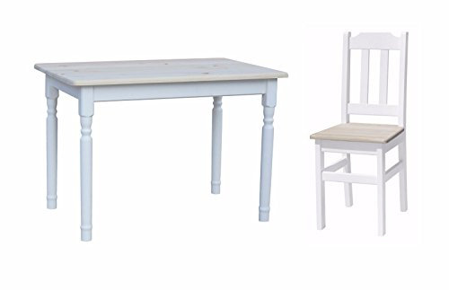k koma Essgruppe Kiefer Holz 120 cm x 70 cm Tisch und 4 Stühle Landhausstil (UNBEHANDELT)